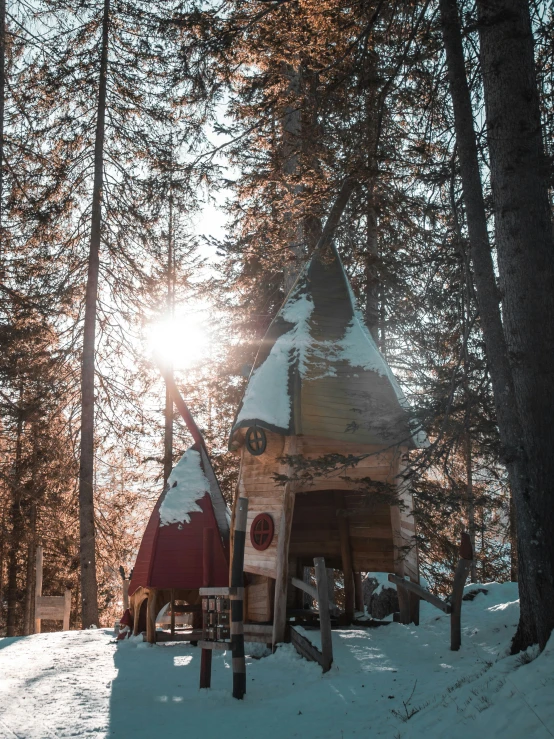 a building built with wood on the snow