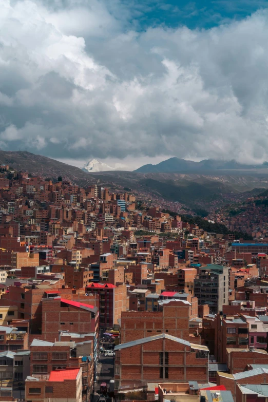 a bunch of houses and the mountain in the background