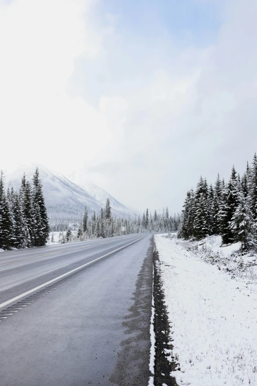 a snowy landscape with a mountain in the distance