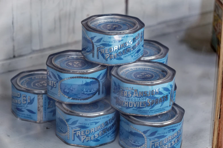 a group of canned food on top of a counter