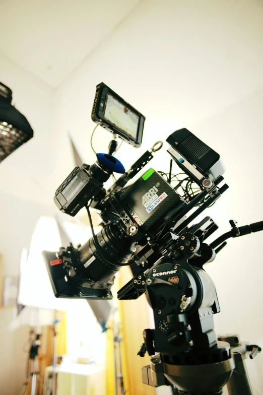 a camera set up next to a projector and tv