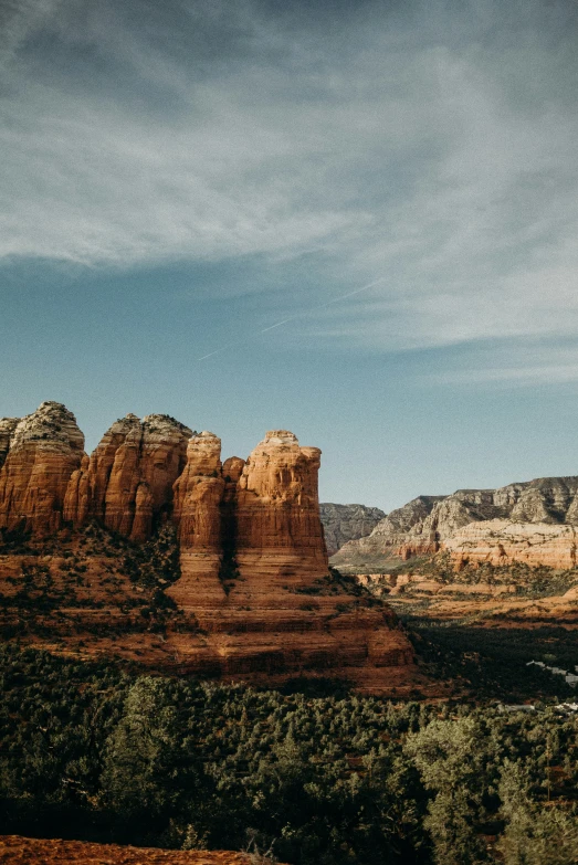 the mountains are dotted with many different types of trees