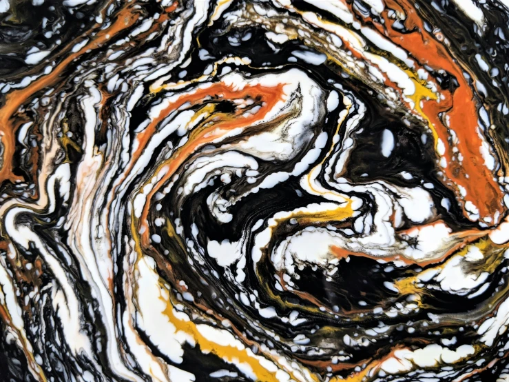 an abstract painting in yellow, black and white