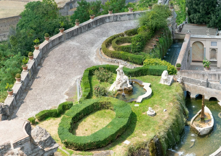 a view from above of an ornate garden