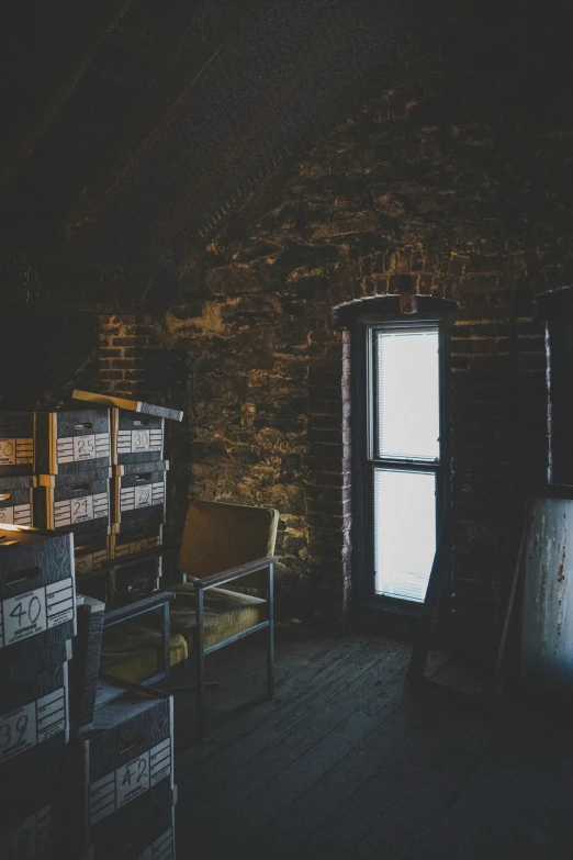 an old room that has a lot of boxes on it