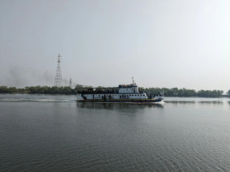 a big boat is floating in the water