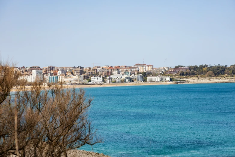 the coast in front of an expanse of blue water