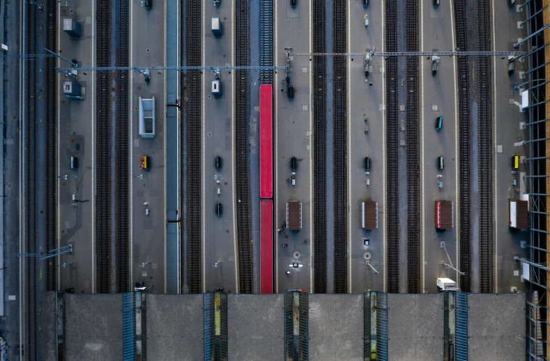 aerial view of trains on rail road tracks