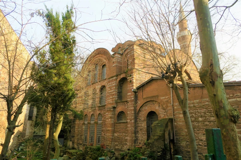 a church is shown in an old brick building