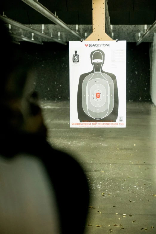 a target sitting on top of a sign next to a person