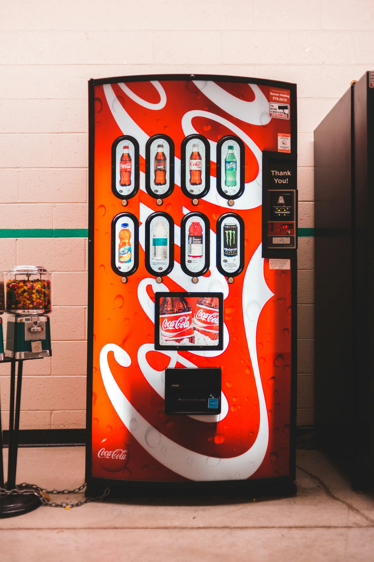 a vending machine is shown against the wall