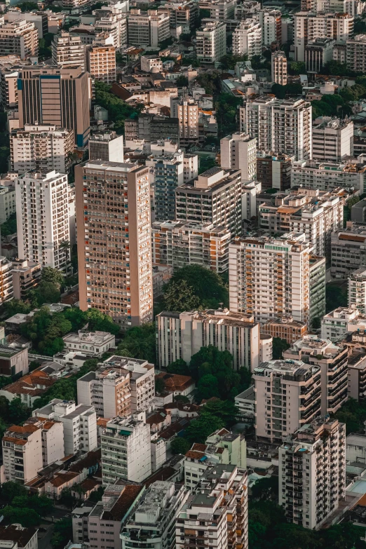 an aerial view of some very tall buildings