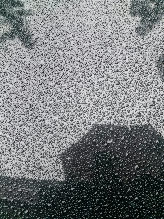 a black umbrella has been covered with water droplets