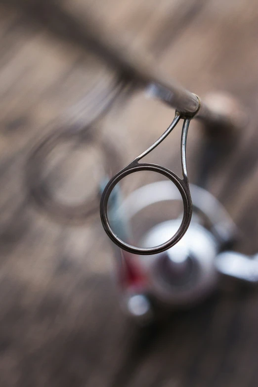 closeup view of a pair of scissors lying on a wooden table