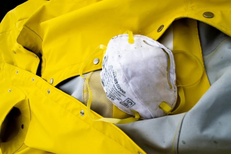 an object that is laying inside of a yellow jacket