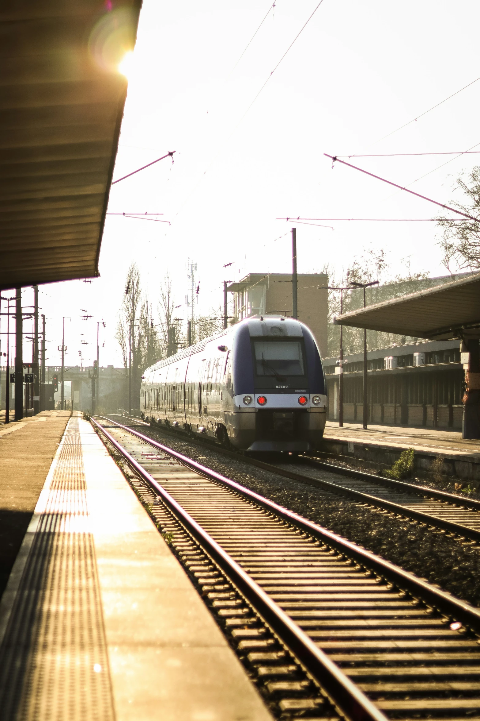 a train is pulling into the train station