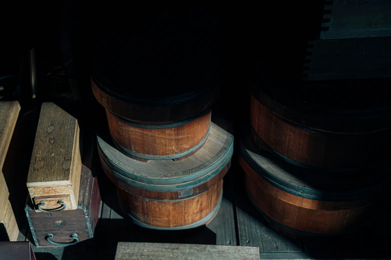 many large brown barrel next to each other