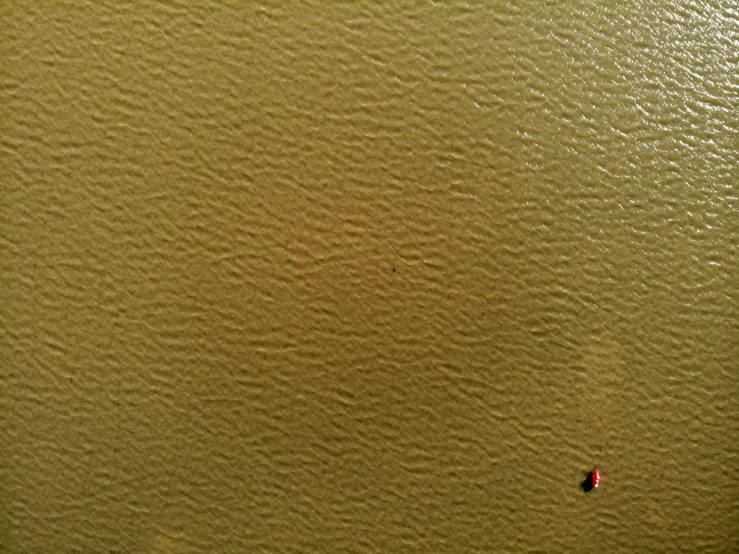 a red object sitting on top of a brown surface