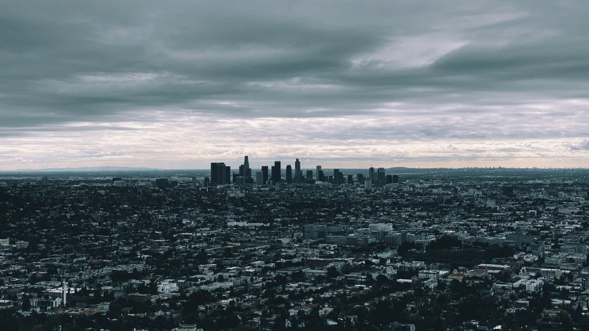 a view of the city from high up in the sky