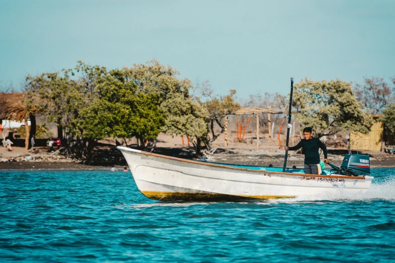 a man rowing a boat on a lake