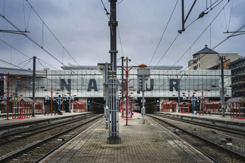 the train tracks are empty at this train station