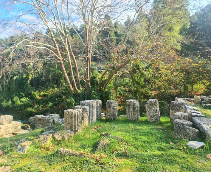 an old cemetery set in the woods near a creek