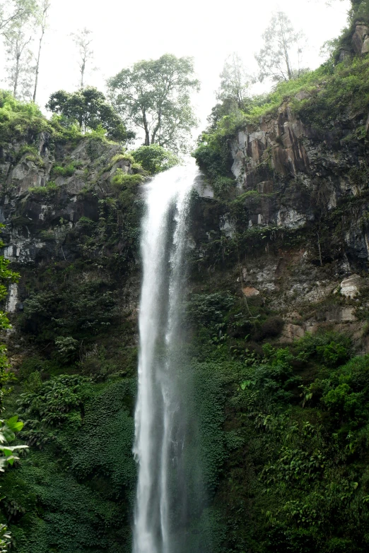 a man is standing in front of a waterfall