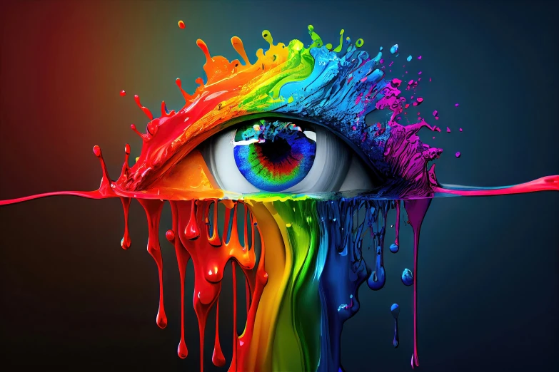 a rainbow painted eye and some water