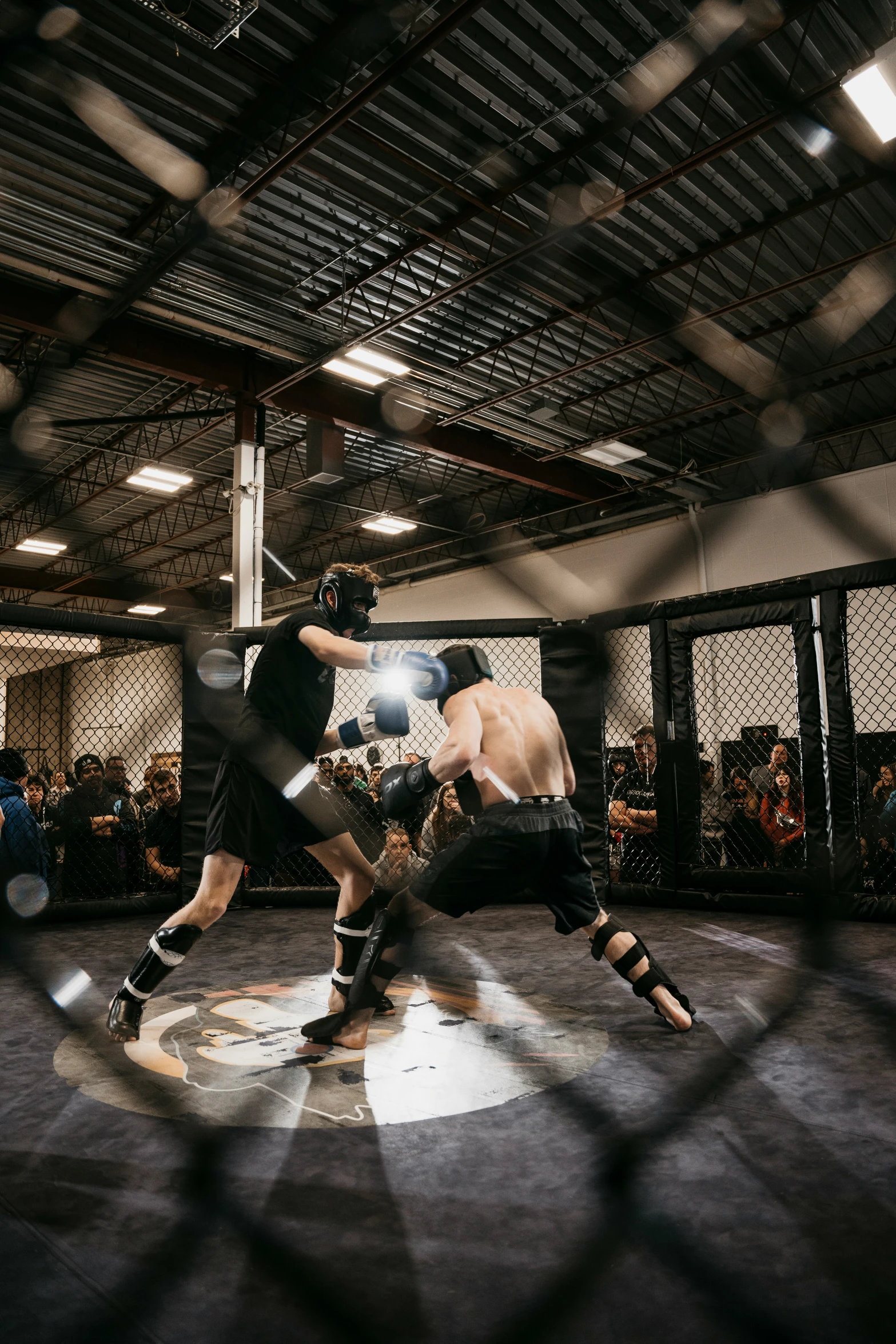 a group of young men fighting in a gym