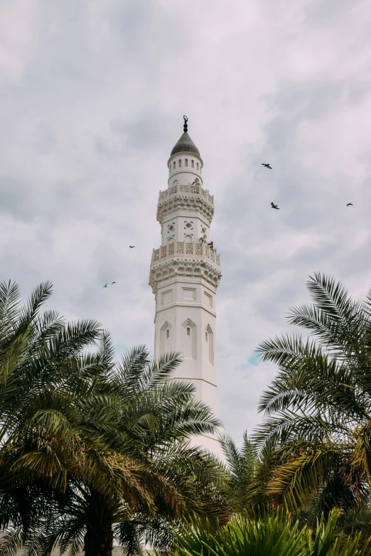 birds fly over an ornate tower that has two clocks on it