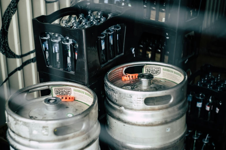 the kegs have been placed on top of each other for sale
