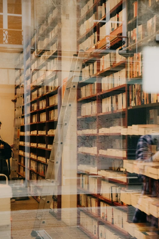 two guys sitting down in a liry looking at books