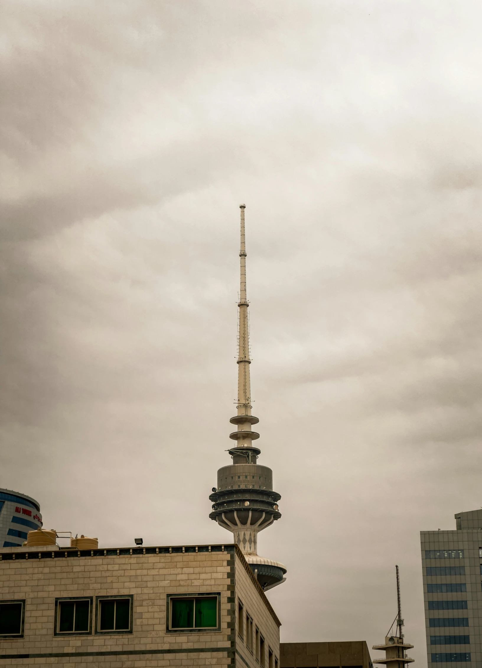 this is a city view of a tower in the background