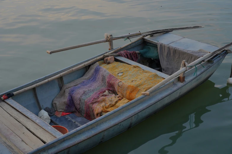 a boat has a lot of pillows in it