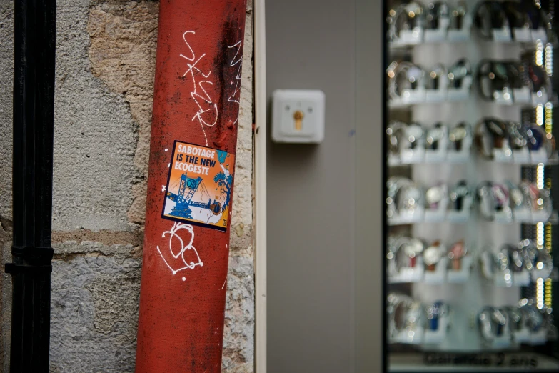 a doorway with a number of different items painted on it