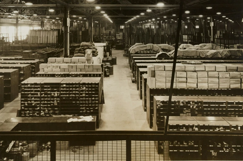 an old black and white po of stacks of metal boxes