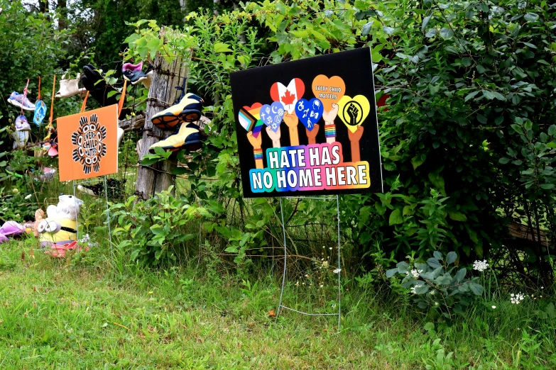 a group of banners that have been strung to look like they were made out of trash