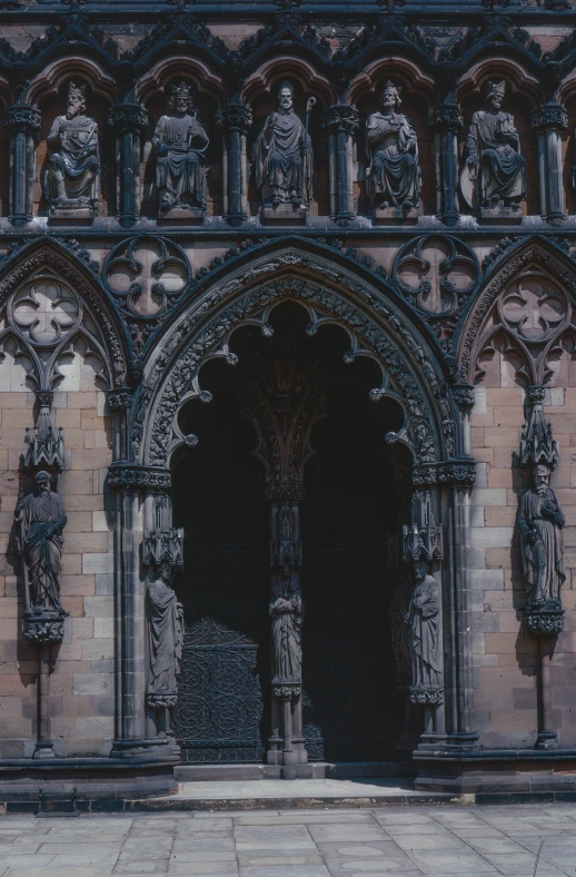 ornate black and grey gothic architecture at night