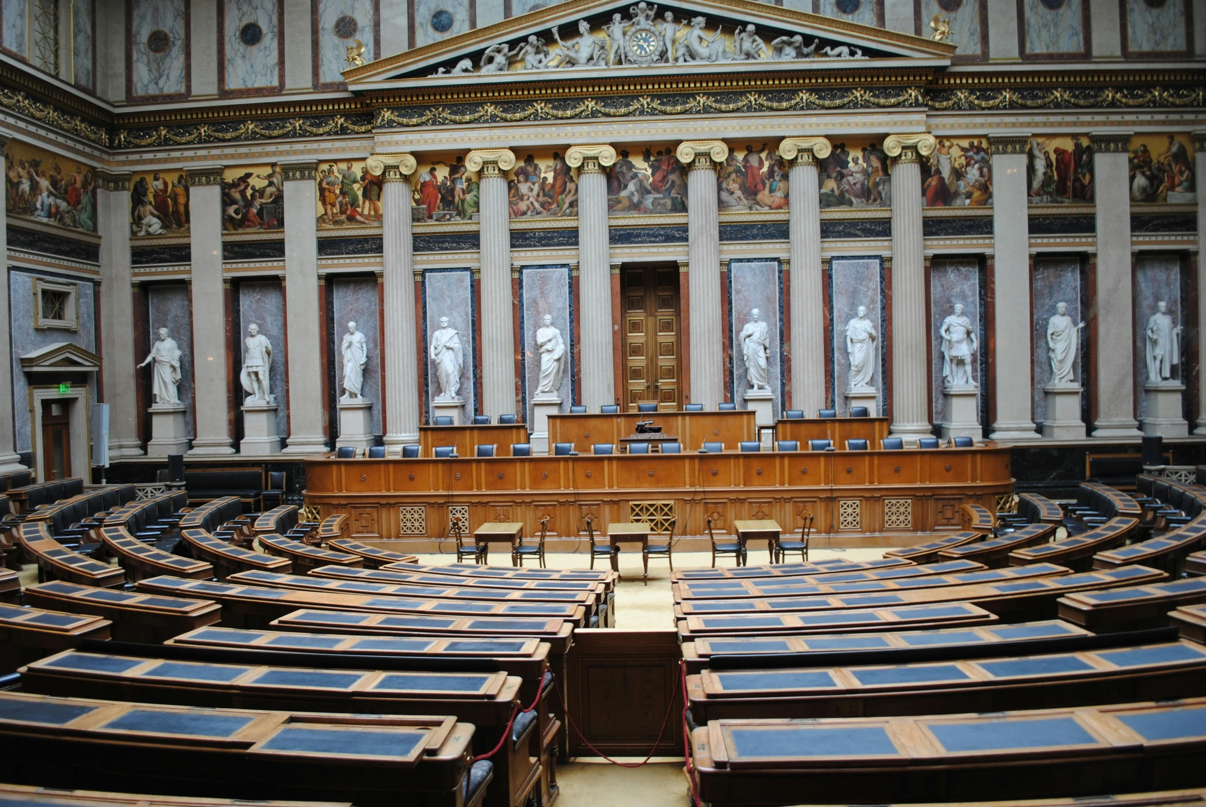 the parliament building is empty as it awaits customers