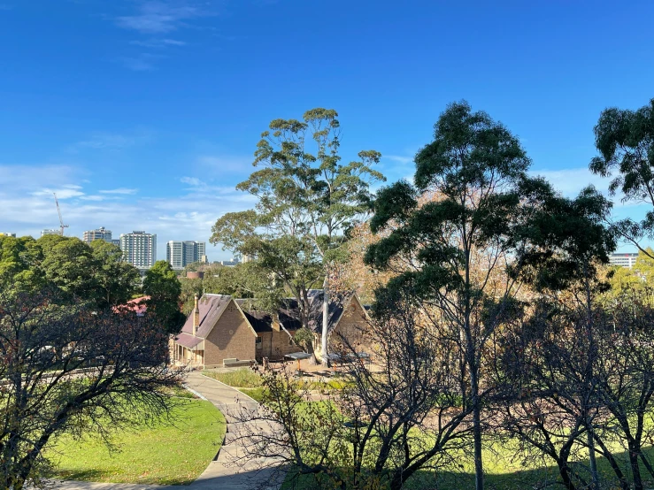 a view from a distance of a large group of houses