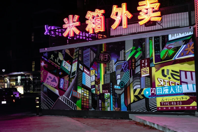 an image of city night scene with neon signs