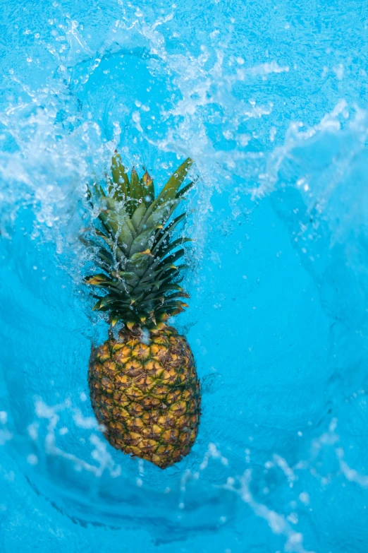 pineapple is in the water and still under the surface