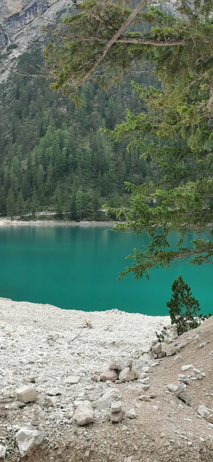 an island is pictured in the middle of a lake