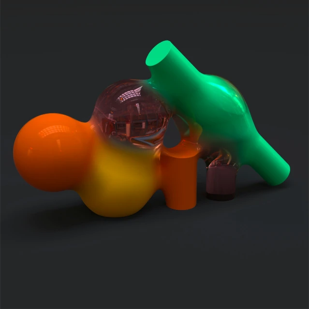 two plastic toys in different colors, including one green, orange and pink