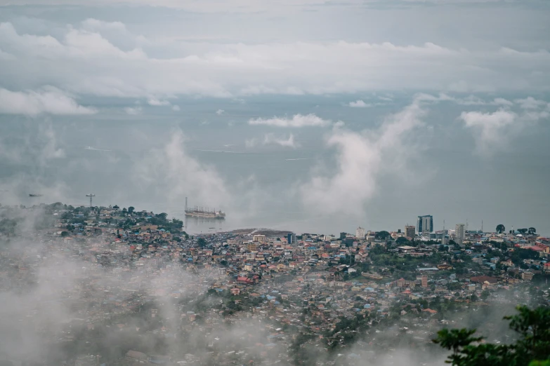 fog covering the ground and surrounding buildings