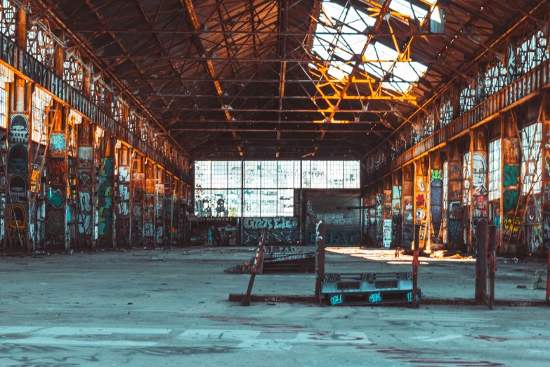 there is an empty building with a broken ceiling