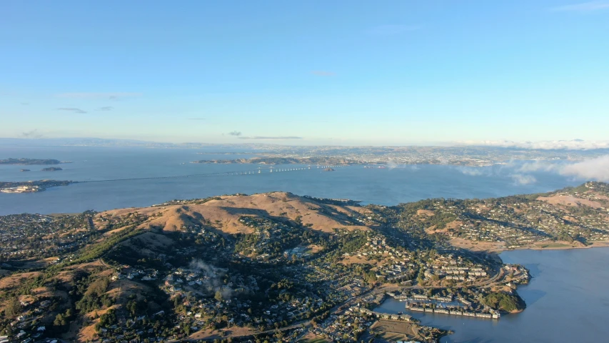 this is an aerial view of a city in the ocean