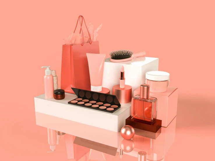 the table is holding cosmetics, and the products are on it