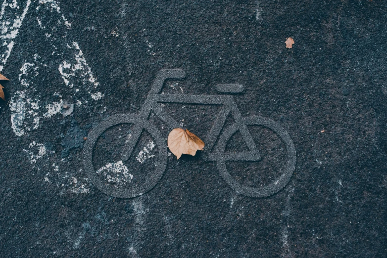 there is a bike drawn on the sidewalk and it appears to be leaf - less