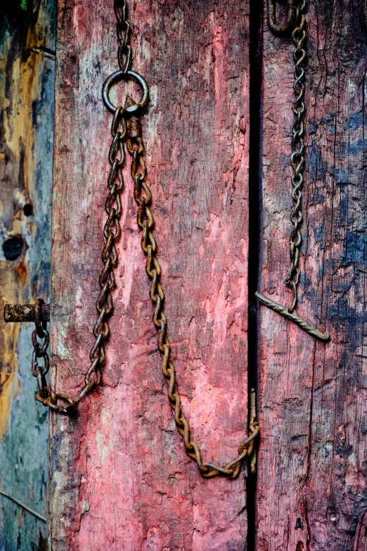 a chain is being locked to a door